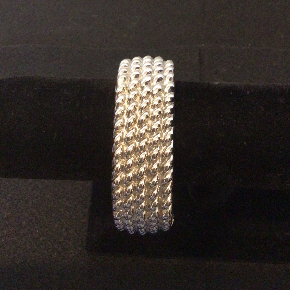 Silver Tone Rope Design Spring Clasp 1” Wide Bangle - Picture 1 of 3